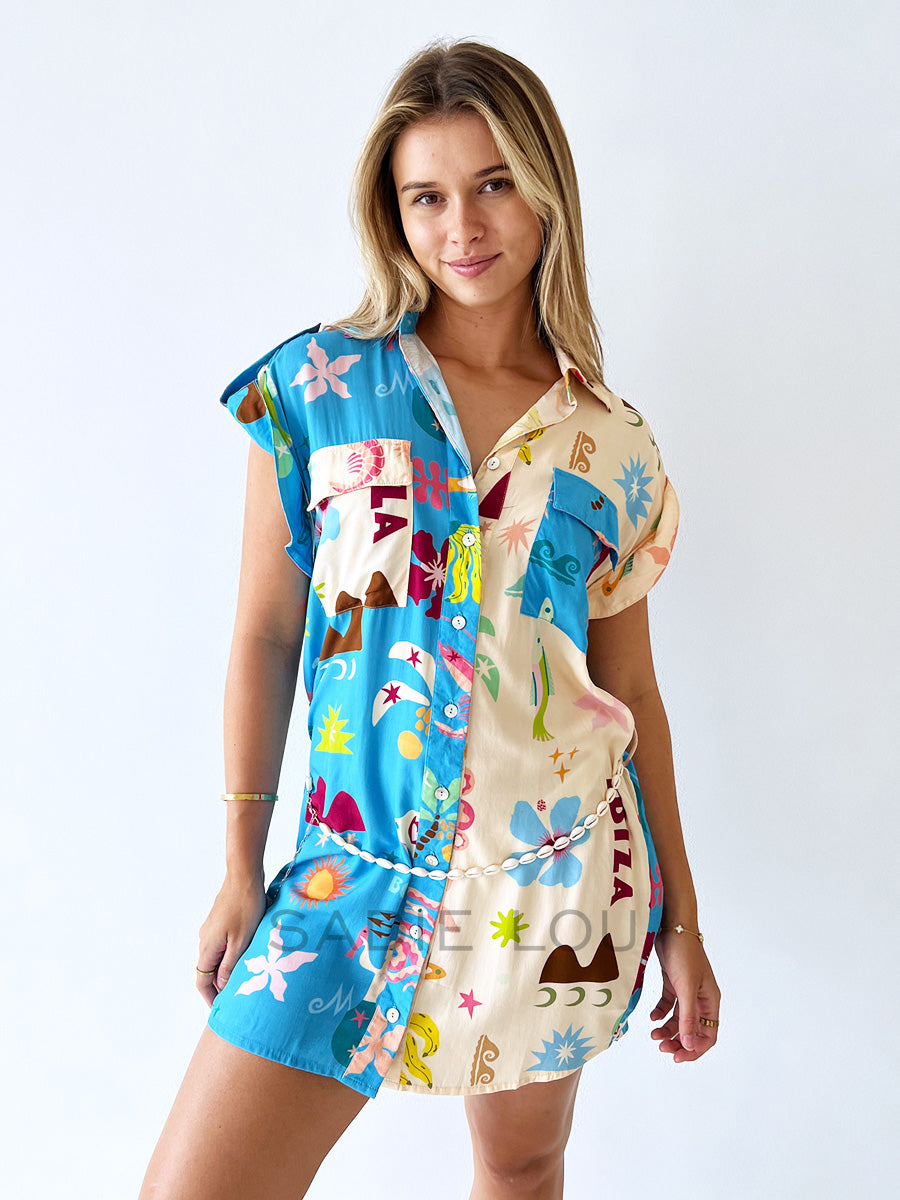 Palm Collective / Tropicana Shirt Dress - W/ Shell Belt