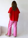 By Frankie / Linen Racer Pant - Fuchsia/Red Stripe