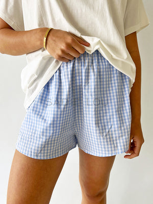 By Frankie /  Racer Shorts - Blue Gingham