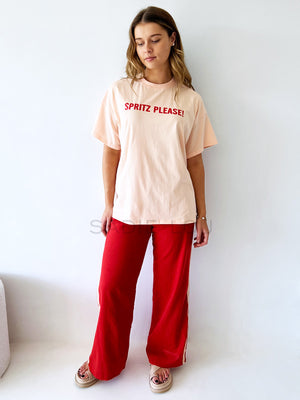 By Frankie / Linen Racer Pant - Red/Peach Stripe