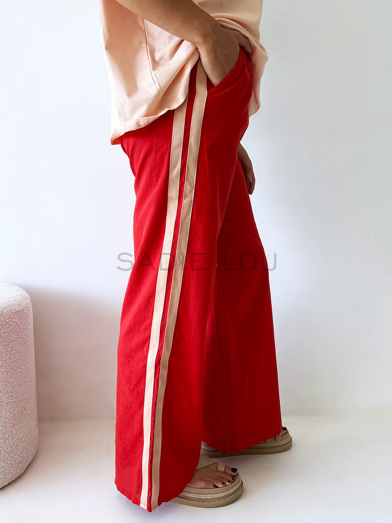 By Frankie / Linen Racer Pant - Red/Peach Stripe