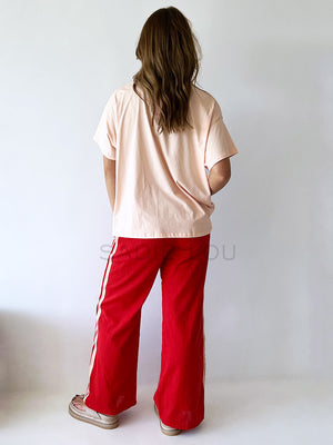 By Frankie / Linen Racer Pant - Red/Peach Stripe