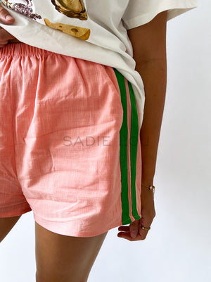 By Frankie /  Racer Shorts - Peach/Green