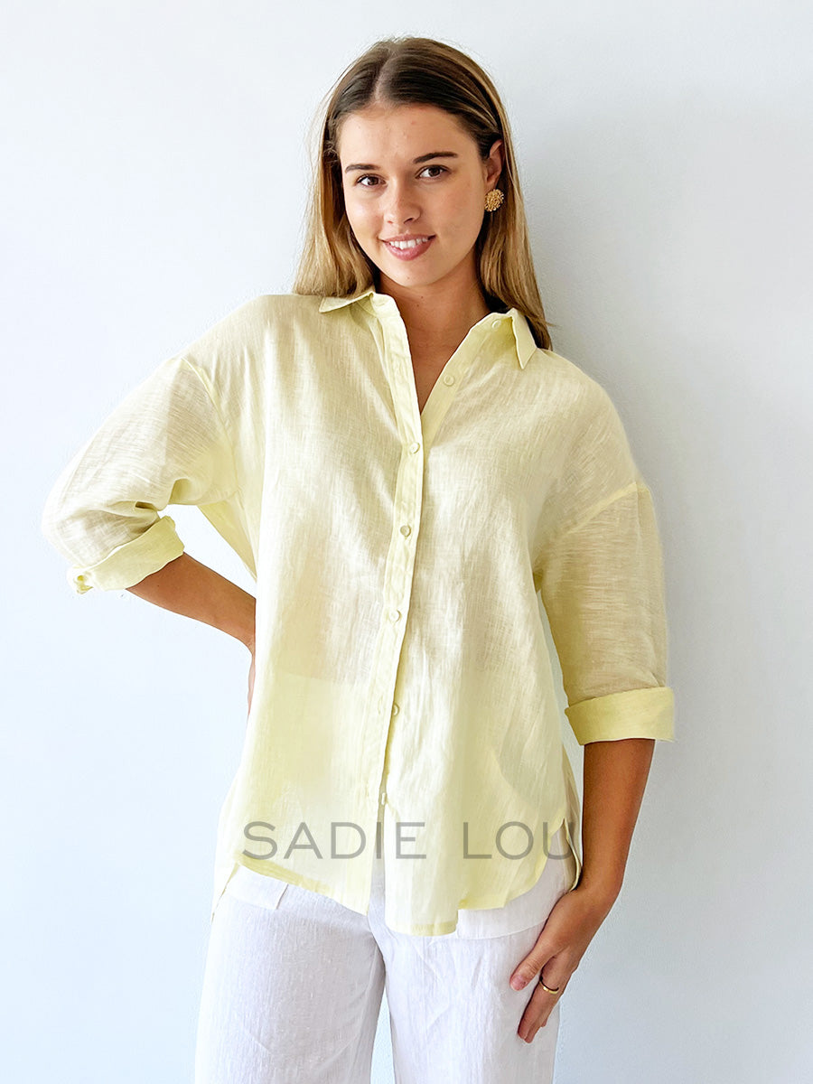 Little Lies / Linen Boyfriend Shirt - Butter