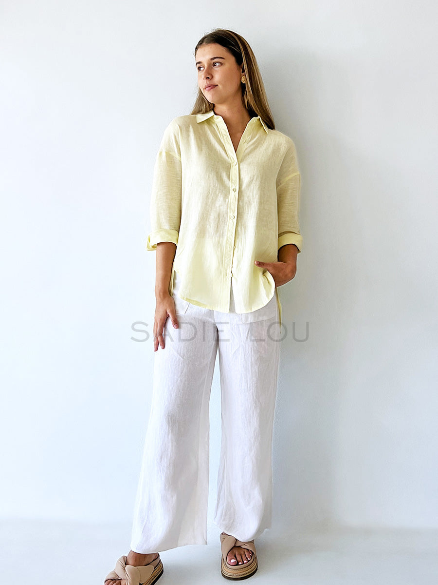 Little Lies / Linen Boyfriend Shirt - Butter