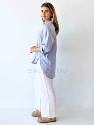 Little Lies / Linen Boyfriend Shirt - Powder Blue